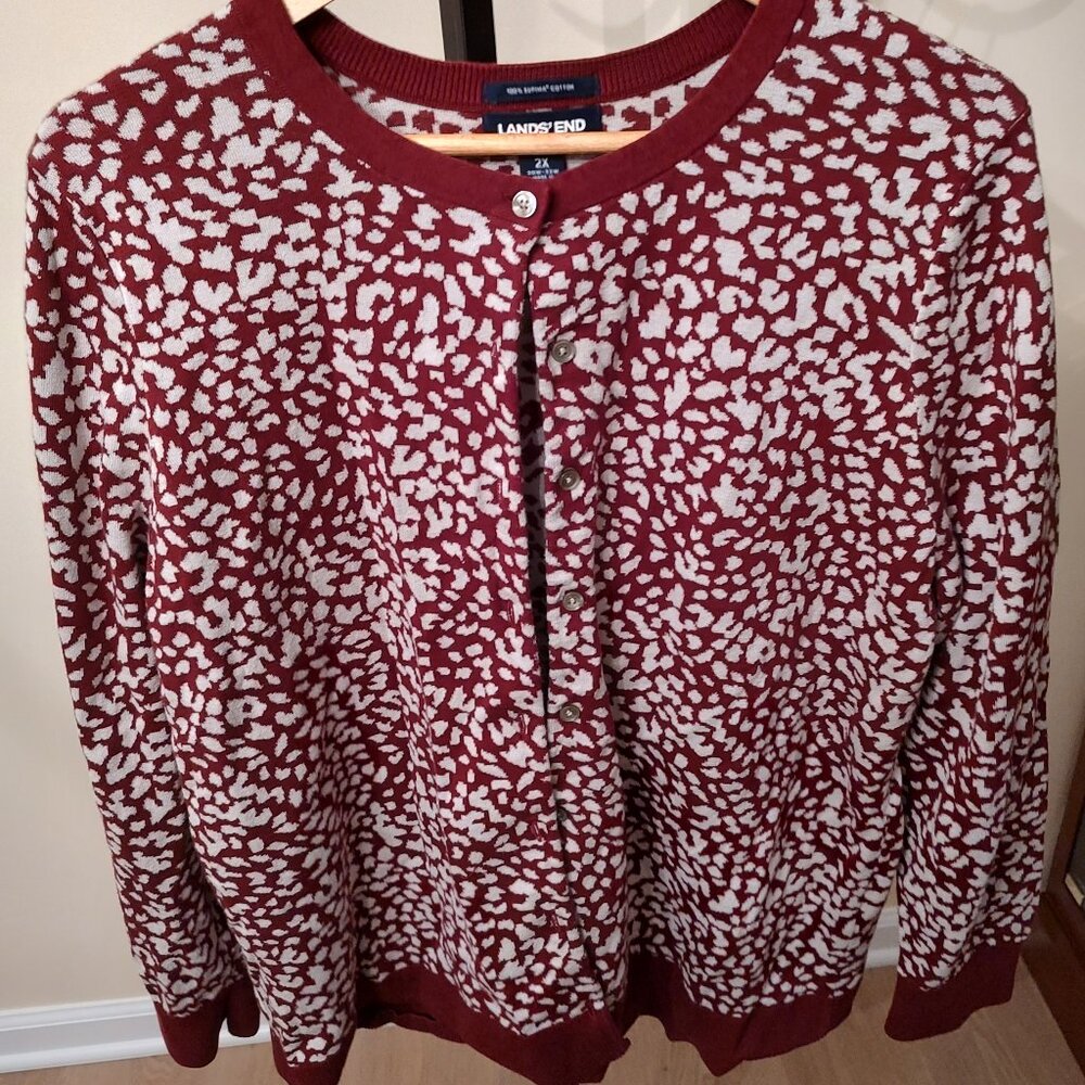 Lands' End Burgandy & White Sweater - Size XXL